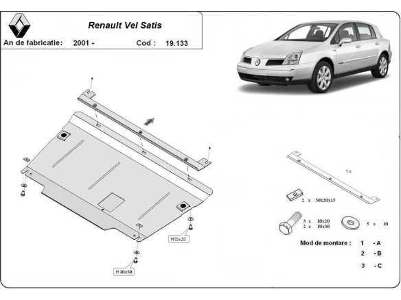 Ocelový kryt motoru Renault Vels Satis (2001-2009)Renault Vels Satis