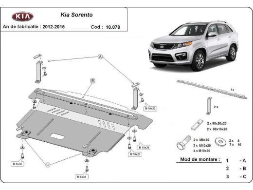 Ocelový kryt motoru Kia Sorento (2012-2014)Kia Sorento
