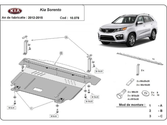 Ocelový kryt motoru Kia Sorento (2012-2014)Kia Sorento