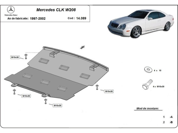 Ocelový kryt motoru Mercedes CLK W208 (1997-2002)Mercedes CLK