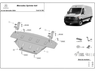 Ocelový kryt motoru Mercedes Sprinter 907 4x4 (2024-2025) 2