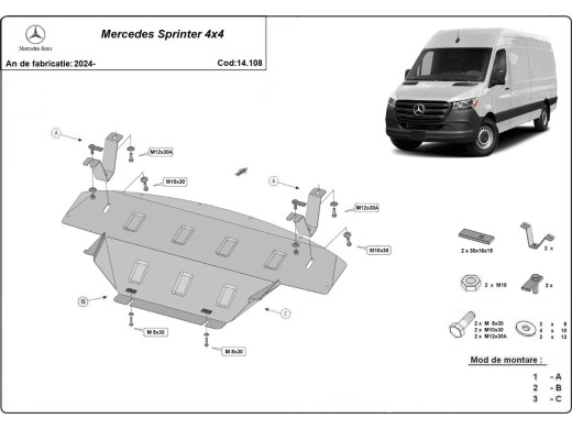 Ocelový kryt motoru Mercedes Sprinter 907 4x4 (2024-2025)Mercedes Sprinter