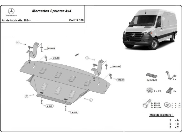 Ocelový kryt motoru Mercedes Sprinter 907 4x4 (2024-2025)Mercedes Sprinter