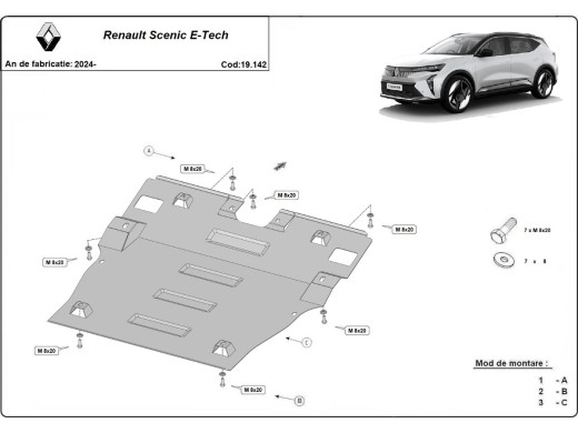 Ocelový kryt motoru Renault Scenic E-Tech (2024-2025)Renault Scenic E-Tech