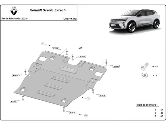 Ocelový kryt motoru Renault Scenic E-Tech (2024-2025)Renault Scenic E-Tech