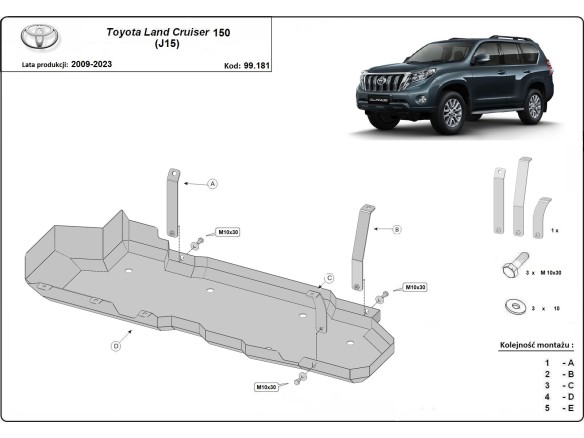 Ocelový kryt palivové nádrže Toyota Land Cruiser J150 (2009-2023)Toyota Land Cruiser