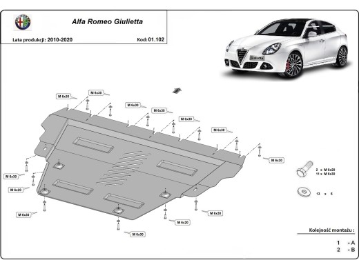 Ocelový kryt motoru Alfa Romeo Giulietta (2010-2020)Alfa Romeo Giulietta