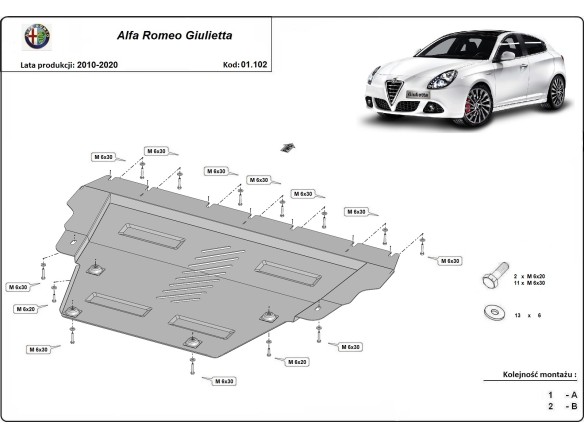 Ocelový kryt motoru Alfa Romeo Giulietta (2010-2020)Alfa Romeo Giulietta