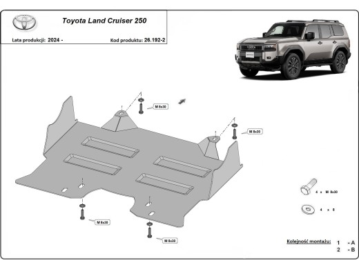 Ocelový kryt motoru Toyota Land Cruiser 250 (2024-2025)Toyota Land Cruiser
