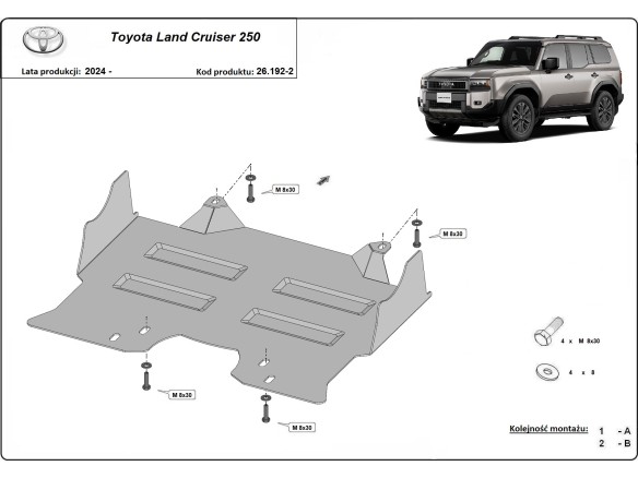 Ocelový kryt motoru Toyota Land Cruiser 250 (2024-2025)Toyota Land Cruiser