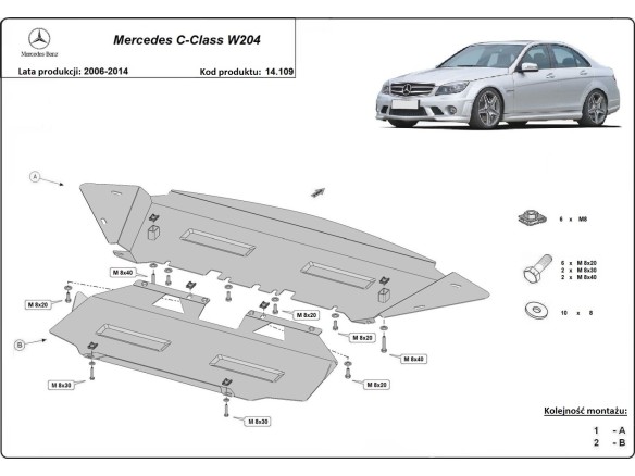 Ocelový kryt motoru Mercedes C-Class W204 (2006-2014)Mercedes C-Classe