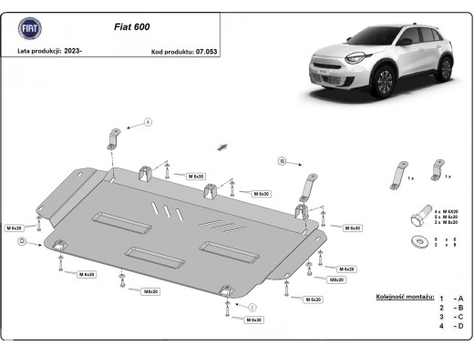 Ocelový kryt motoru Fiat 600 (2023-2025)Fiat 600
