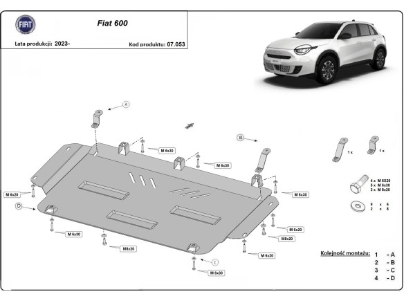 Ocelový kryt motoru Fiat 600 (2023-2025)Fiat 600