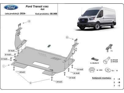 Ocelový kryt motoru Ford Transit V363 4x4 (2024-2026) 2