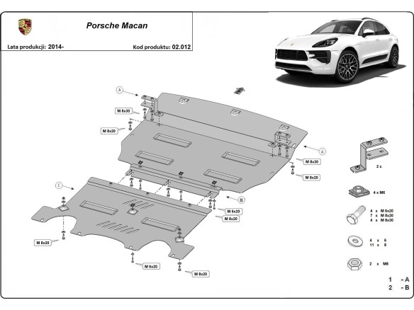 Ocelový kryt motoru Porsche Macan (2014-2025)Porsche Macan