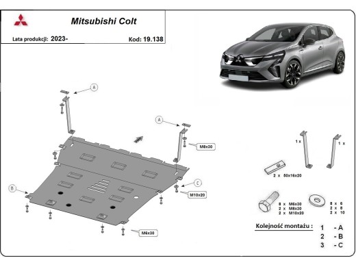Ocelový kryt motoru Mitsubishi Colt (2023-2025)Startseite