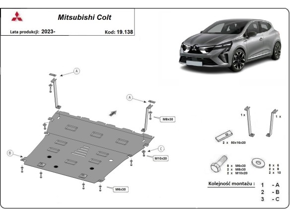 Ocelový kryt motoru Mitsubishi Colt (2023-2025)Startseite