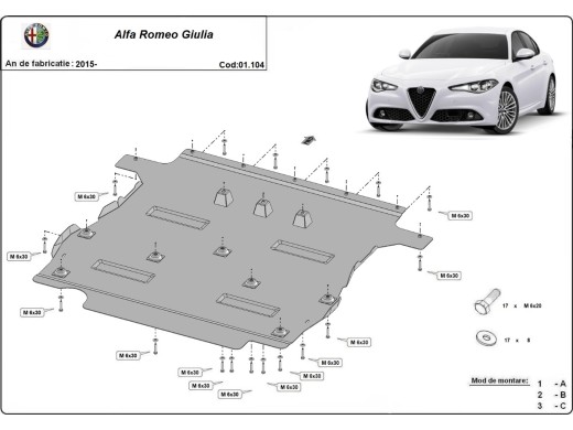 Ocelový kryt motoru Alfa Romeo Giulia (2015-2025)Startseite