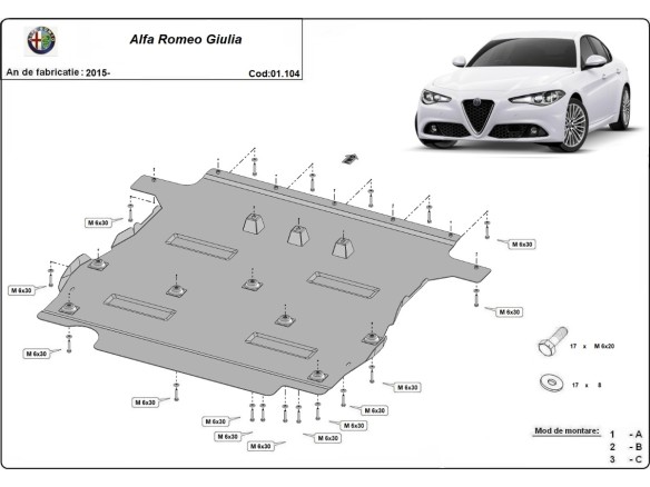 Ocelový kryt motoru Alfa Romeo Giulia (2015-2025)Startseite