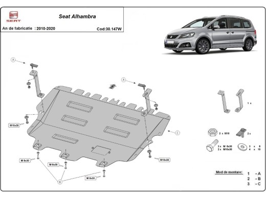 Ocelový kryt motoru Seat Alhambra - Webasto (2010-2020)Startseite