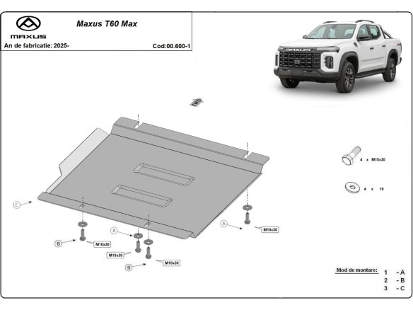 Ocelový kryt převodovky Maxus T60 Max (2025-2025)Startseite