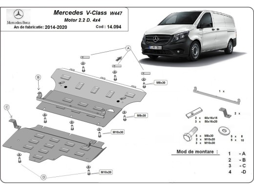 Ocelový kryt motoru Mercedes V-Class W447, 2.2 D, 4x4 (2014-2020)Startseite