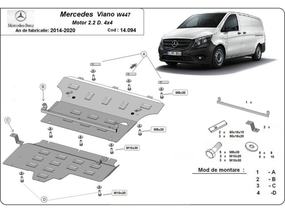 Ocelový kryt motoru Mercedes Viano W447, 2.2 D, 4x4 (2014-2020)Startseite