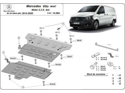 Ocelový kryt motoru Mercedes Vito W447, 2.2 D, 4x4 (2014-2020) 2