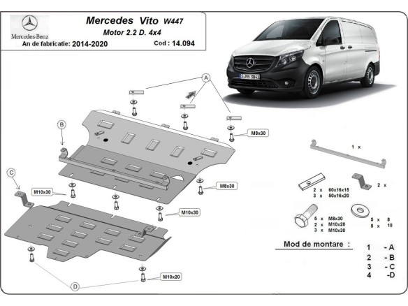 Ocelový kryt motoru Mercedes Vito W447, 2.2 D, 4x4 (2014-2020)Startseite