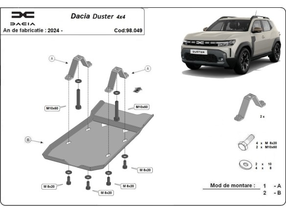 Ocelový kryt diferenciálu Dacia Duster 4x4 (2024-2025)Startseite