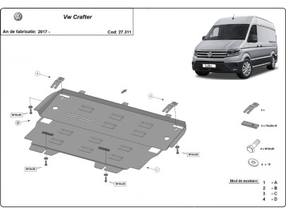 Ocelový kryt motoru VW Crafter (2017-2026) 2