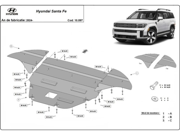 Ocelový kryt motoru Hyundai Santa Fe (2024-2026)Domovská stránka
