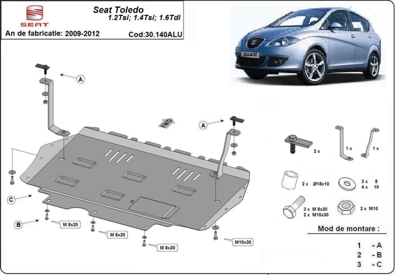 Hliníkový kryt motoru Seat Toledo (2009-2012)