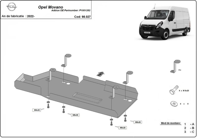 Ocelový kryt AdBlue Opel Movano (2022-2026)