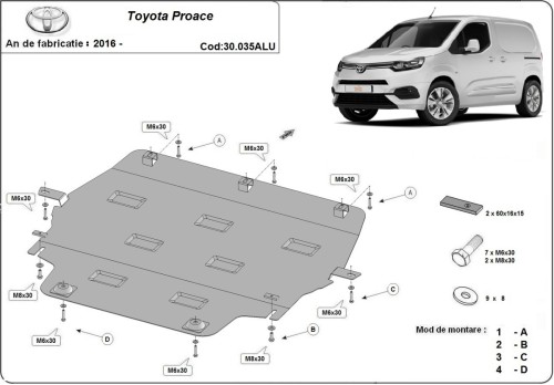 Hliníkový kryt motoru Toyota Proace (2016-2026)