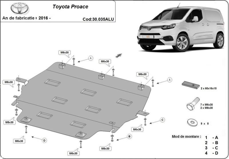 Hliníkový kryt motoru Toyota Proace (2016-2026)