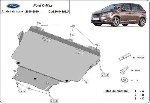 Hliníkový kryt motoru Ford C-Max (2010-2019)