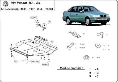 Ocelový kryt motoru Volkswagen Passat - B3, B4 - Diesel (1988-1997)