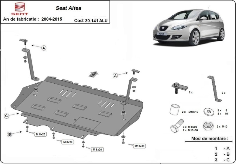 Aluminium Osłona pod silnik Seat Altea (2004-2015)
