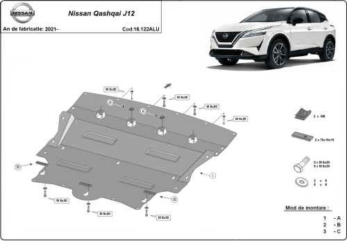 Hliníkový kryt motoru Nissan Qashqai (2021-2026)