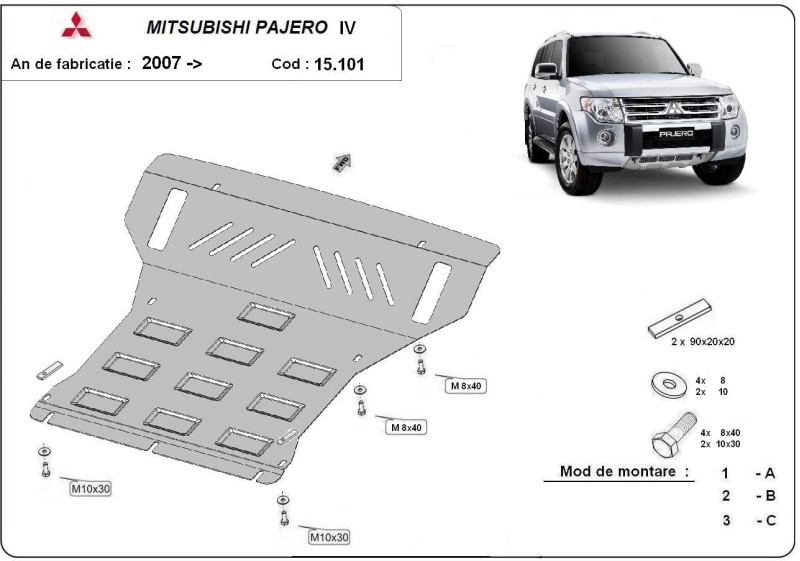 Ocelový kryt motoru Mitsubishi Pajero 4 (V80, V90) (2007-2021)