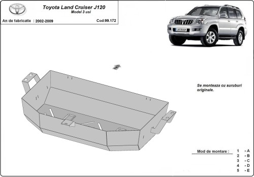 Ocelový kryt palivové nádrže Toyota Land Cruiser J120 - tylko dla wersji 3-drzwiowej (2002-2009)