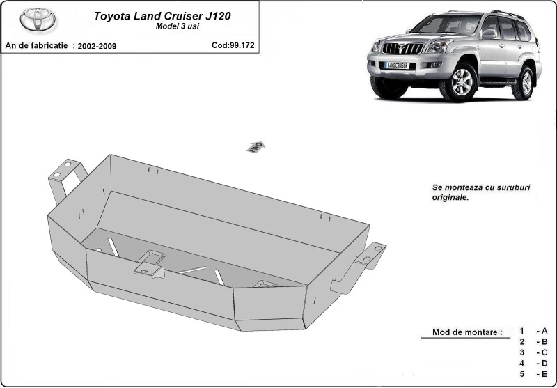 Ocelový kryt palivové nádrže Toyota Land Cruiser J120 - tylko dla wersji 3-drzwiowej (2002-2009)