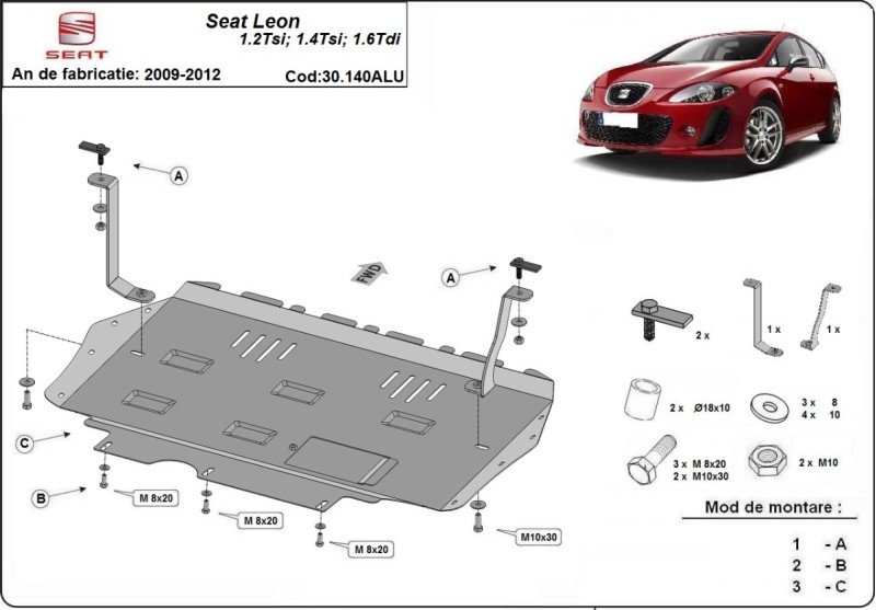 Hliníkový kryt motoru Seat Leon (2009-2012)