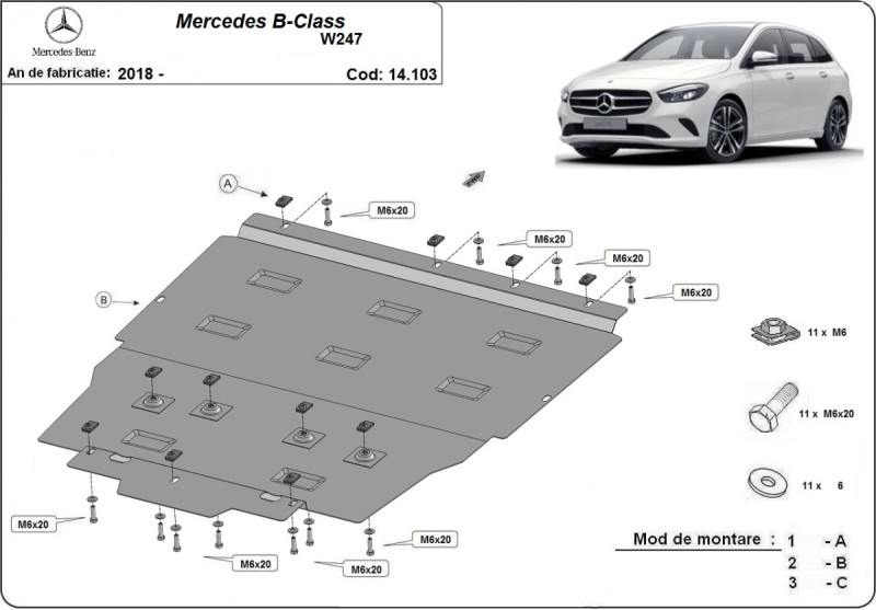 Ocelový kryt motoru Mercedes B-Class W247 (2018-2026)