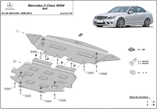 Ocelový kryt motoru Mercedes C-Classe (2006-2014)