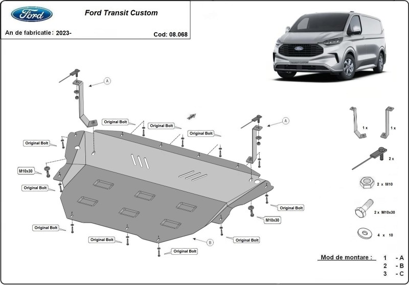 Ocelový kryt motoru Ford Tourneo Custom (2023-2026)
