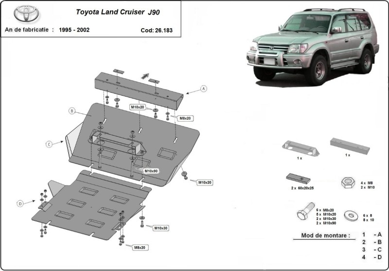 Ocelový kryt motoru Toyota Land Cruiser J90 (1995-2002)