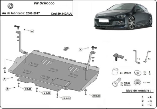Hliníkový kryt motoru Volkswagen Scirocco (2008-2017)