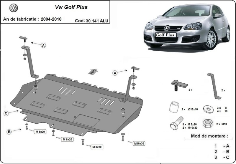 Hliníkový kryt motoru Volkswagen Golf (2004-2010)